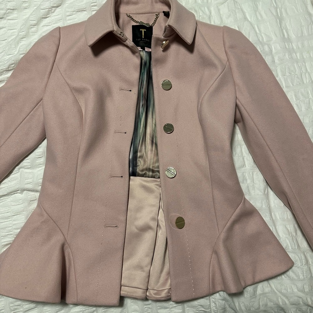 Ted Baker Pink Wool Peplum Coat